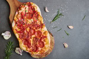 Flatlay photo of sourdough pizza