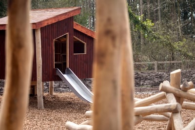 Outdoor children's play area at Delamere Forest, Forest Holidays