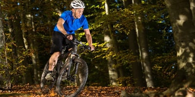 An experienced biker on a mountain bike trail, Forest of Dean