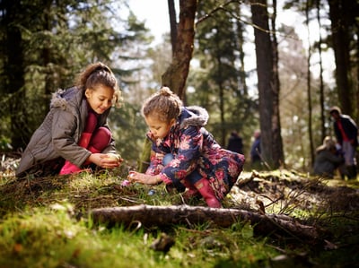 Children in the forest at Easter