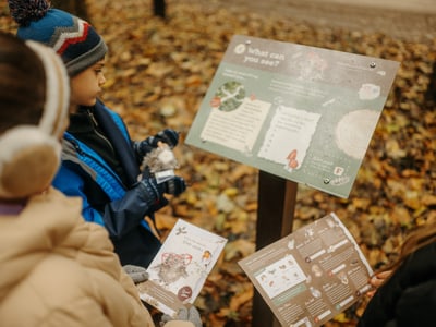 Children on a self-led trail in the forest