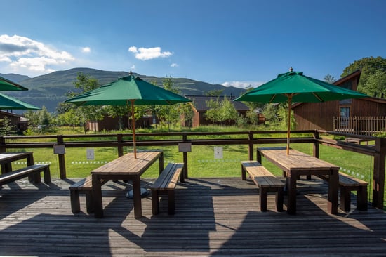 Outside seating area at Argyll, Forest Holidays