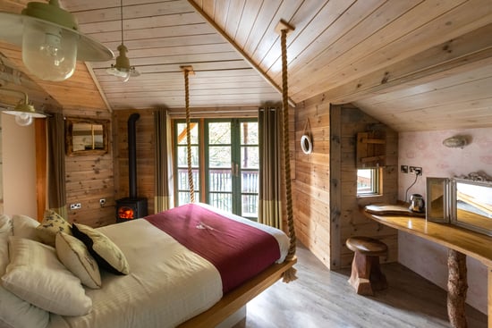 Golden Oak Treehouse pod bedroom at Deerpark, Cornwall