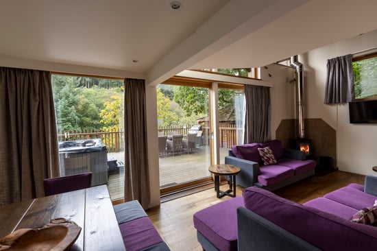 Golden Oak Treehouse lounge at Deerpark, Cornwall