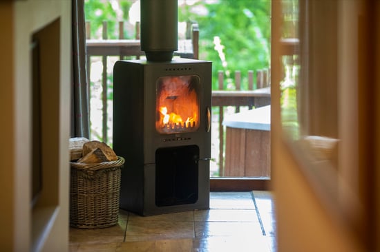 Golden Oak log burner at Blackwood Forest