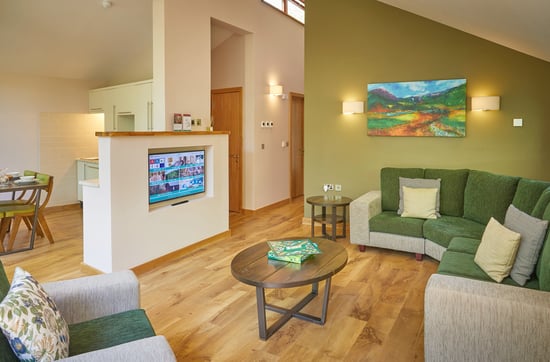 Wheelchair-adapted Silver Birch lounge at Beddgelert, Forest Holidays