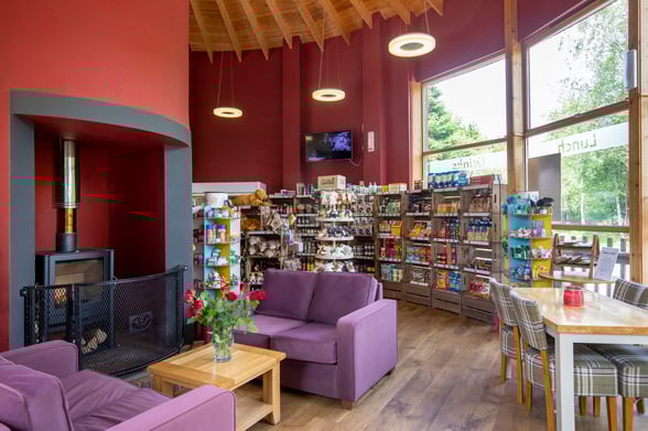 Inside the cafe and restaurant area at Strathyre, Forest Holidays