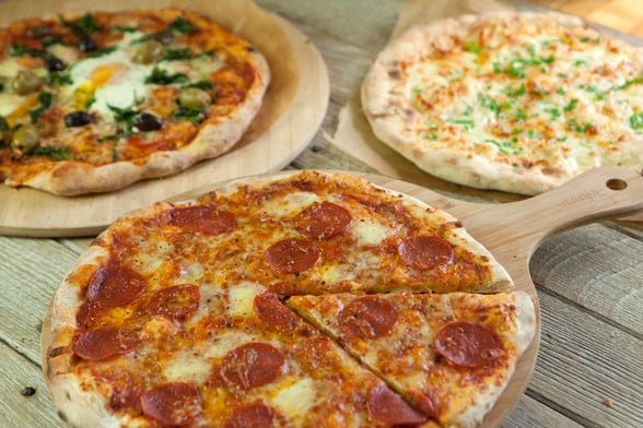 Pizzas and garlic bread at Forest Holidays