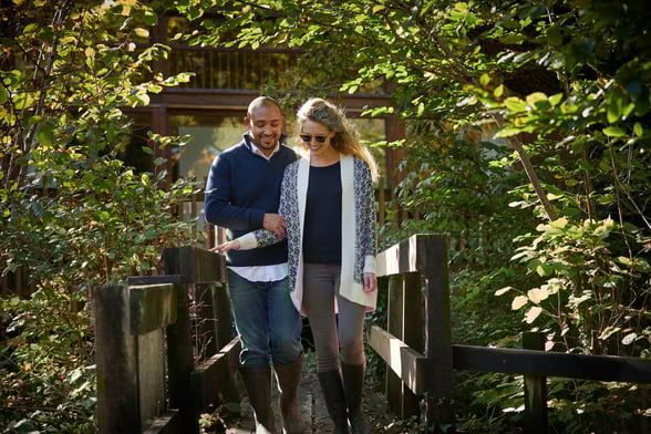 Couple walking at Deerpark, Forest Holidays