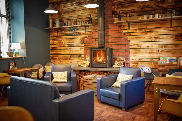 Forest Hub cafe area at Deerpark, Forest Holidays