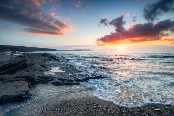 Sunset over Trevone bay, Padstow in Cornwall