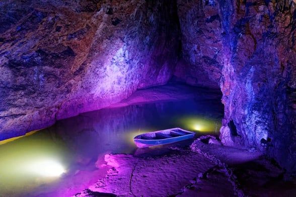 Underground cave colourful illuminations