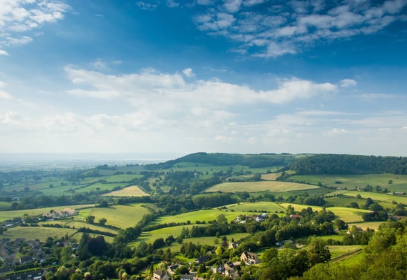 Aerial view of Gloucestershire countryside 