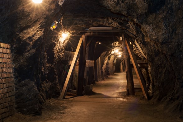 Inside the mining tunnels at Clearwell Caves, Gloucestershire