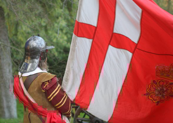 English Civil War knight and flag