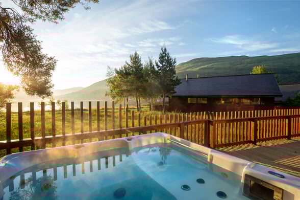 Sunset hot tub view at Ardgartan, Argyll 