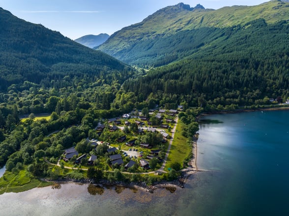 Aerial view of Ardgartan Argyll, Forest Holidays