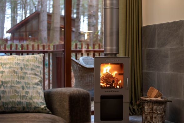 New style Golden Oak log burner