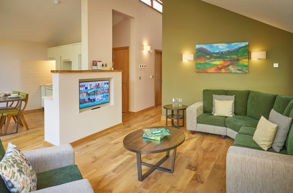 Wheelchair-adapted Silver Birch lounge at Beddgelert, Forest Holidays