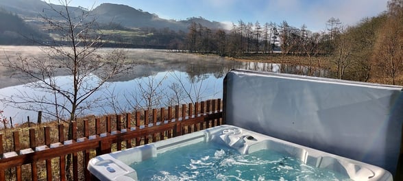 staycations cabin with hot tub and view