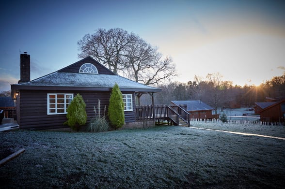 Forest Holidays pavilion in the winter in Forest of Dean,  Gloucestershire 