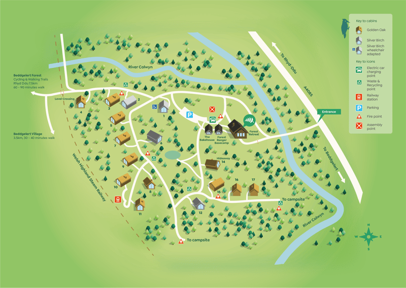 Map of location at Beddgelert, Eryi (Snowdonia) in Wales. Amenities: Electric Vehicle Charging, In-Cabin Spa.