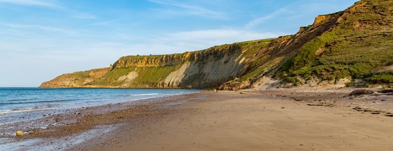 Landscape of Cayton Bay beach in Scarborough