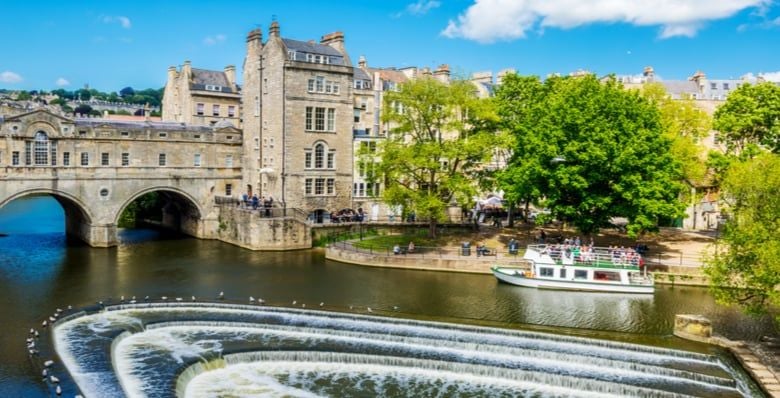 View of River Avon from Pulteney bridge, Bath