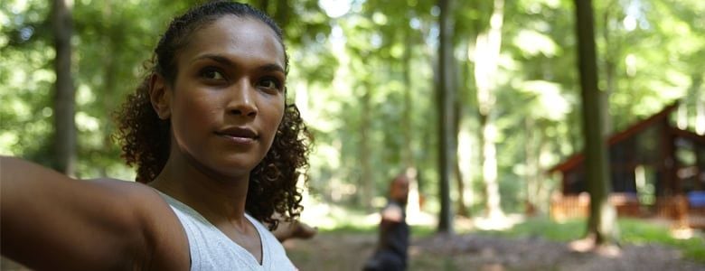 Person working out in the forest
