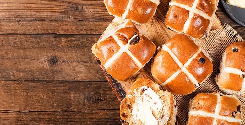 Freshly baked hot cross buns