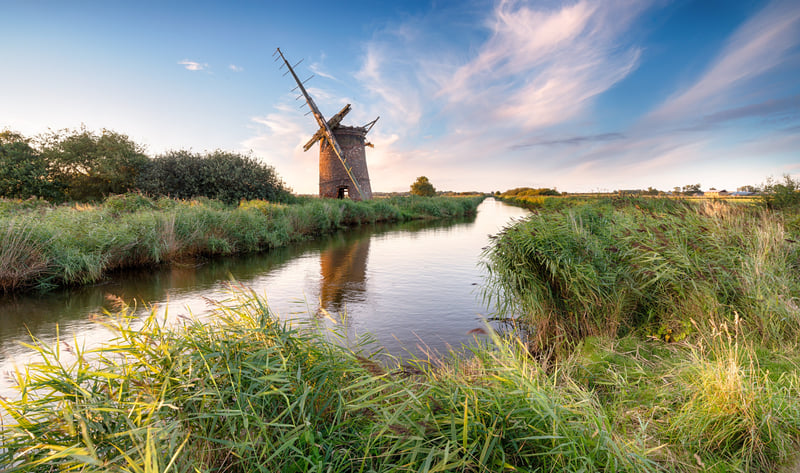 The ruins of the Brograve Windmill near Horsey on the Norfolk Broads
