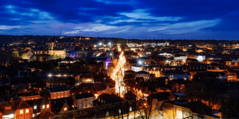 Winchester city at night