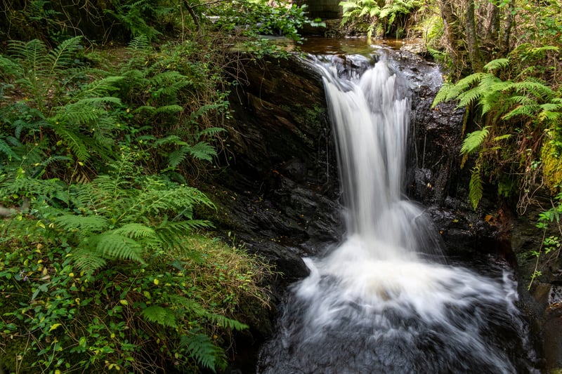 A waterfall in the Elan Valley leading to Garreg-Ddu reservoir near Rhayader.